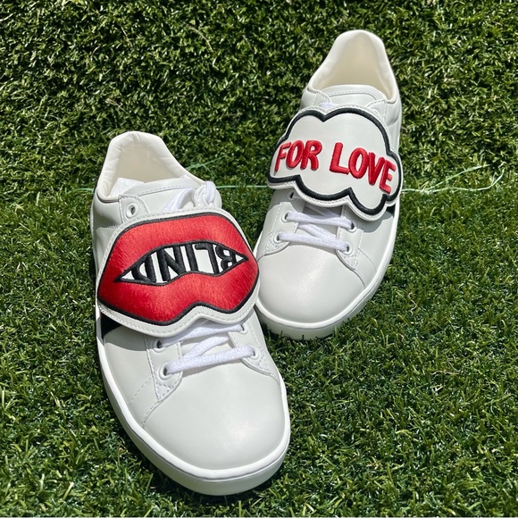 New GUCCI Ace Sneaker with "BLIND FOR LOVE" Removable Patches - Picture 2 of 6